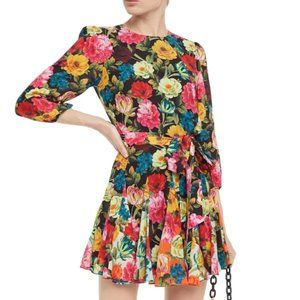 Alice + olivia mina belted floral-print crepe mini